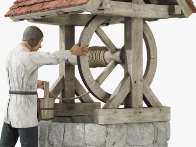  Medieval Farmer by Well 