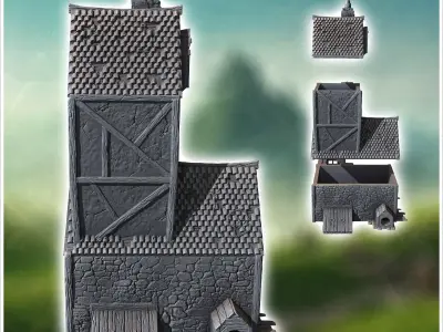 Large medieval building with canopied outdoor fireplace high ori 3D print model