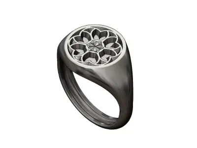 Round signet ring with gothic ornament N03 3D print model