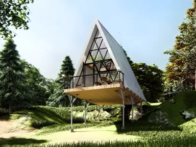 Loft A-Frame House Modern Cabin with Balcony 3D Model Low-poly 3D model