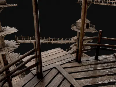 Wooden Tree House Shelters and Platforms 3D Model Pack