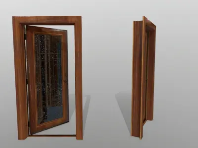 door 2 wooden with glass Low-poly 3D model purchase
