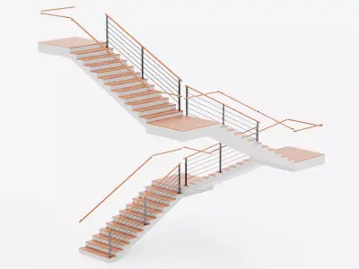 Square Staircase V3 - Multi-Level Modern Interior Stairs Low-poly 3D model