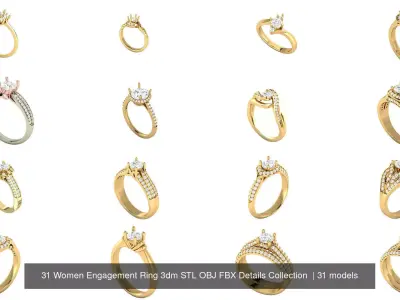 31 Women Engagement Ring 3dm STL OBJ FBX Details Collection  3D Model Pack