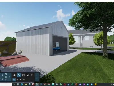 Backyard design with pond and golf cart water pool 3D model