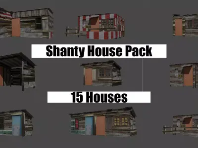 Shanty slum settlement pack Low-poly 3D model