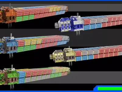 sci-fi container cargo ship Low-poly 3D model