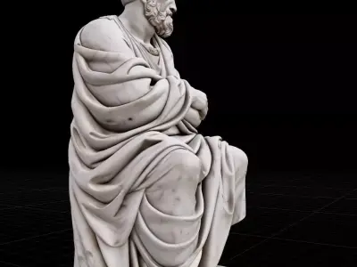 Classical Greek Philosopher Statue - High Poly PBR Sculpt Low-poly 3D model