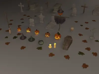 Halloween pack - 28 unique models Low-poly 3D model