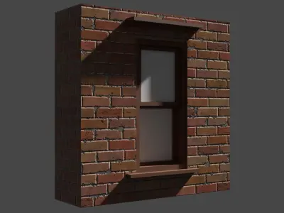 Brick Wall with window  Low-poly 3D model