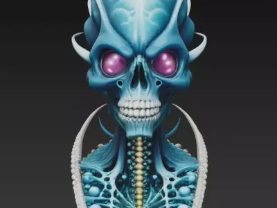 Biomechanical Alien Skull Bust Sci-Fi Extraterrestrial Creature 3D print model