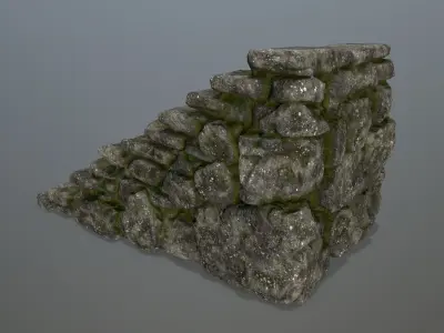 Stairs stone wall Low-poly 3D model