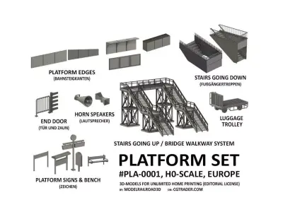 PLA-0001 Platform detail set for Europe H0-scale 38 items 3D print model