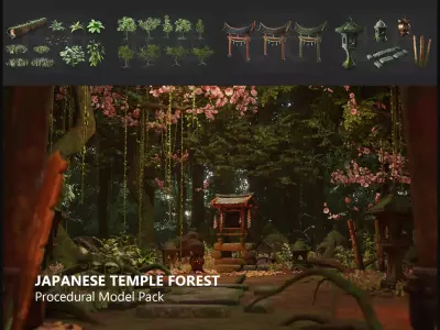 Japanese Temple Forest Lowpoly Model Pack - Japanese Forest Pack Low-poly 3D model