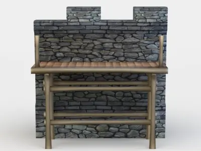 Masonry wall with wooden platform Low-poly 3D model