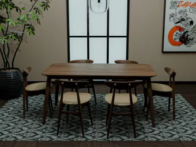 Gallman 6  Person Four Leg Dining Set Free low-poly 3D model