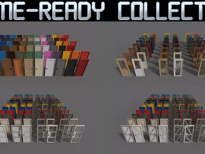 PBR Doors With Frames 3D Model Pack