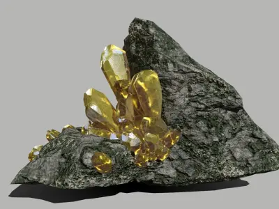 Crystal Set rock with gold crystals Low-poly 3D model
