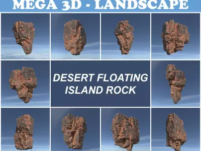 Low poly Desert Floating Island Rock Pack 211205 Low-poly 3D model