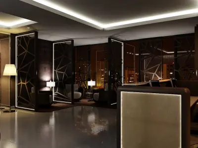 Classic Office Interior Night Scene 3D model