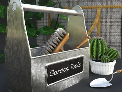 Garden tools decor set 3D model