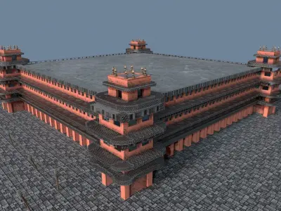 Modular Steampunk Building Low-poly 3D model