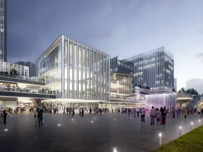 Glass Office Towers - Skybridge and Chimney Landmark 3D model