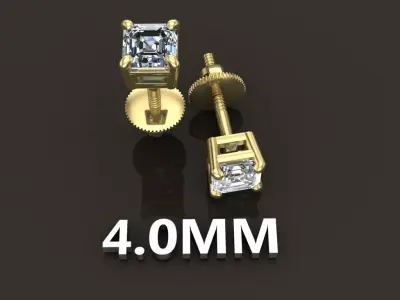 SQUARE EMERALD CUT 4 PRONG SOLITAIRE EARRING 4MM 3D print model