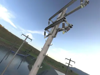 Wooden Electricity Pole with Ladder and Isolators - Object 023 Low-poly 3D model