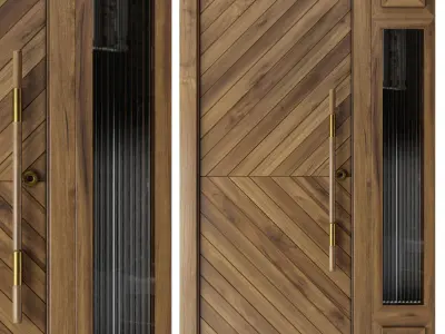 Modern Wood Door Set 02  3D model