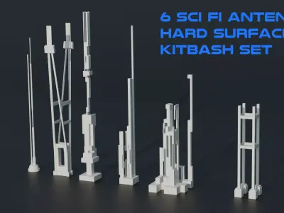 6 sci fi antennas Low-poly 3D model