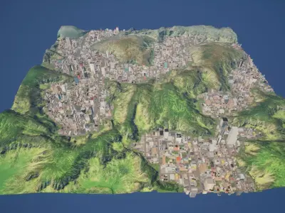 3x3 km Complete Downtown City Level DAY Unreal UE5 Low-poly 3D model