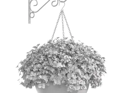Hanging basket flowerpot rattan pot with flowers 3D model