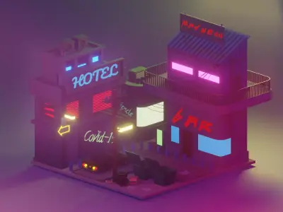 Low poly scene cyberpunk  Free low-poly 3D model