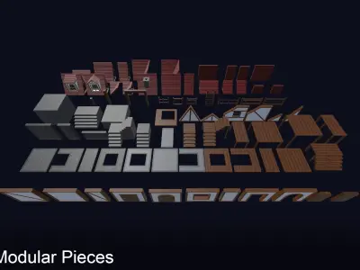 Modular Houses Pack - Low Poly Voxel Medieval Buildings Low-poly 3D model