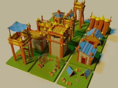Medieval buildings pack Free low-poly 3D model