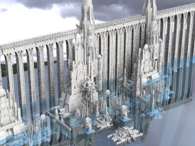 Huge Sci-Fi Future Utopian Aqueduct Arch City 3D model 3D model