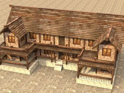 medieval house low poly Low-poly 3D model