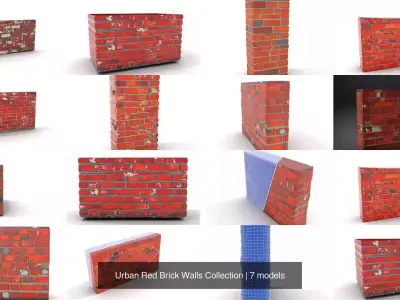 Urban Red Brick Walls Collection 3D Model Pack