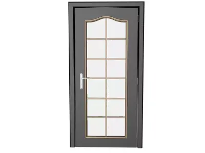 Matte Black Interior Door with Full-Length Arched Glass Grid Low-poly 3D model
