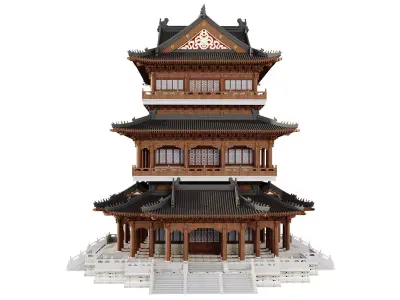 Ancient Japan Imperial Pavilion Tower 3D model
