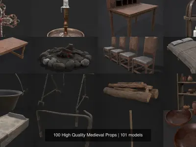 100 High Quality Medieval Props 3D Model Pack