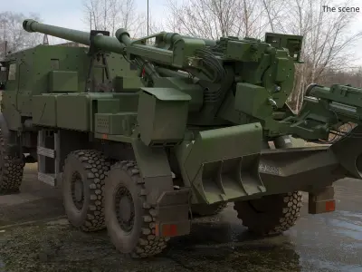  CAESAR 6x6 Wheeled Self-Propelled Gun Green Used Rigged for Maya 