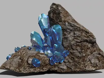 Crystal Set rock with crystals Low-poly 3D model 2