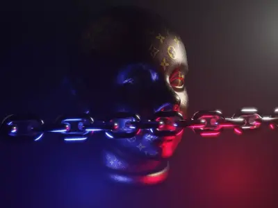 Chrome elements Louis Vuitton in studio lighting ANIMATED sci-fi 3D model