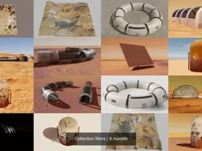 Collection Mars rock formation in desert 3D Model Pack