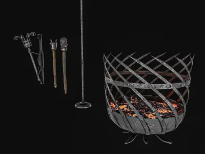 Medieval Torch Pack Low-poly 3D model