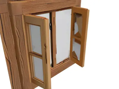 Distressed Broken Wooden Window Frame Low-poly 3D model