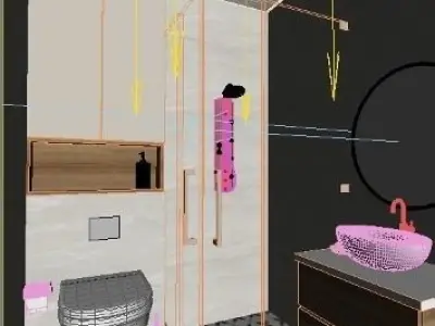 toilet modern bathroom with tiled floor 3D model