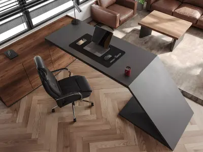 office room design and scene Low-poly 3D model